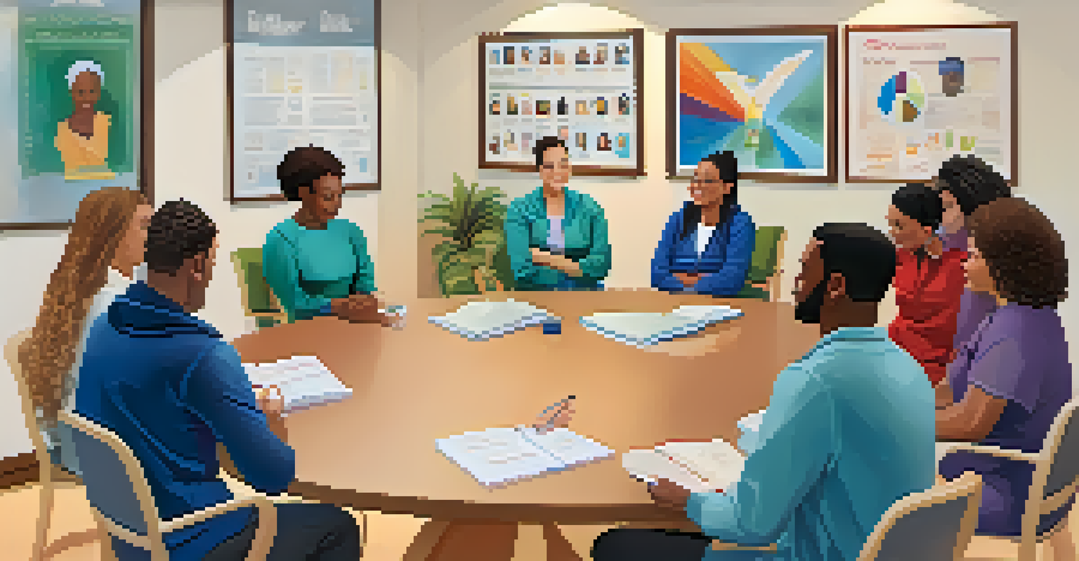 A support group meeting for individuals with chronic diseases, where participants are sharing experiences in a bright, welcoming room.
