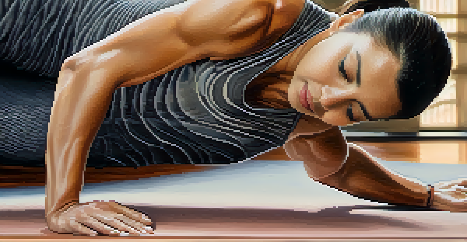 A close-up of a person in Cobra pose, demonstrating proper postural alignment on a yoga mat.