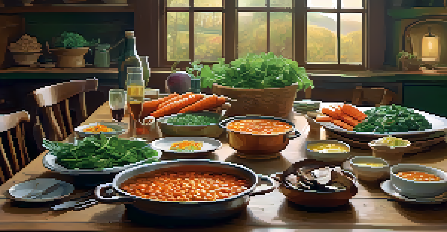 A cozy kitchen table set with seasonal vegetable dishes ready for a family meal.