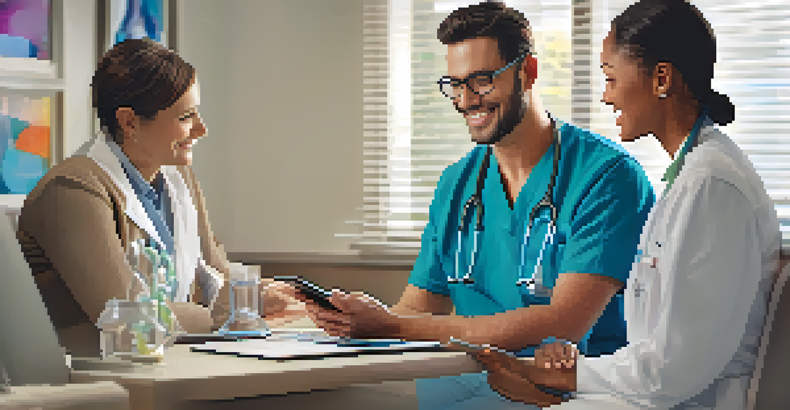 A healthcare provider and patient in a cozy office, discussing health information with a tablet, showing a supportive and engaging interaction.