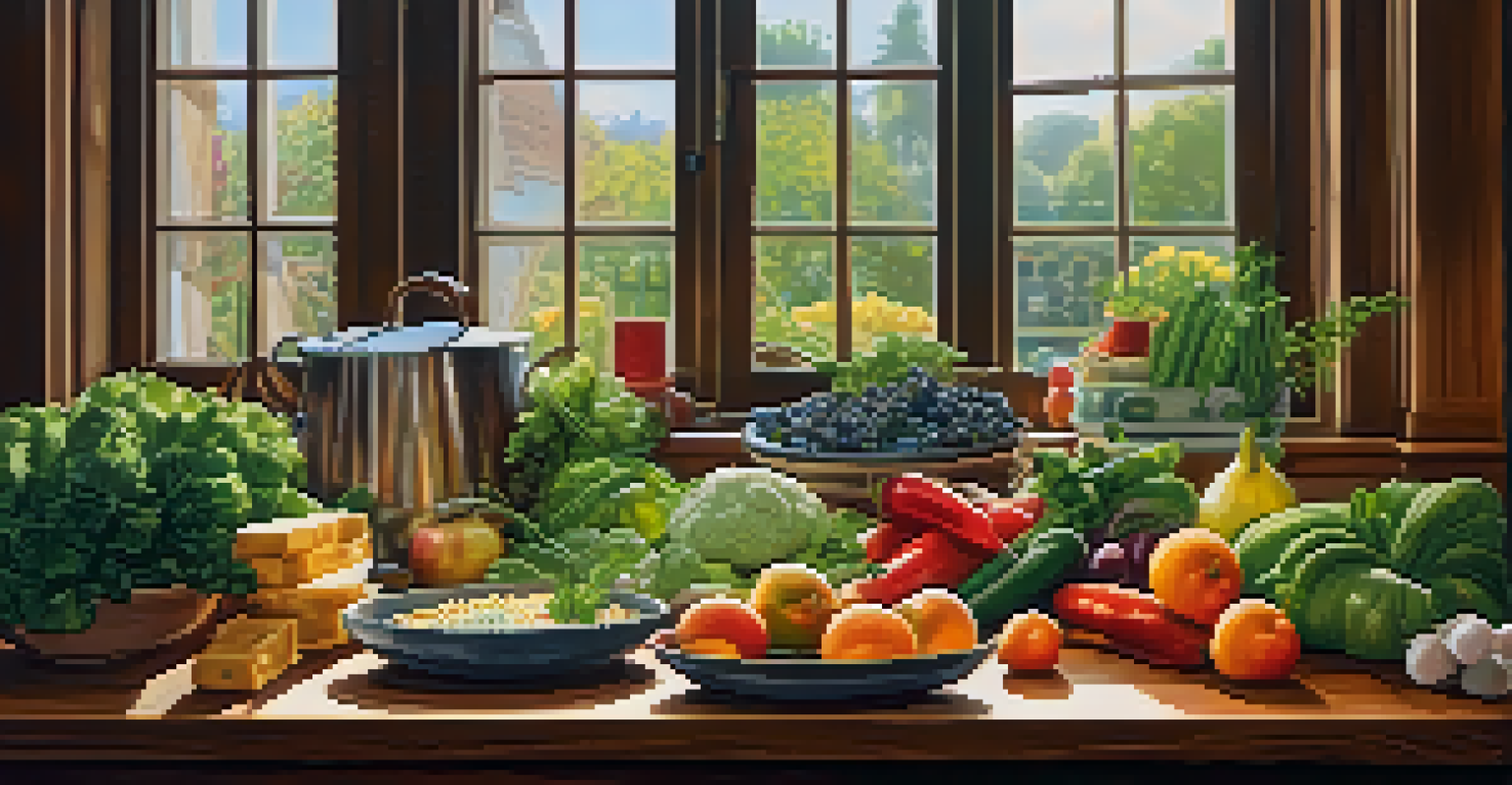 A person preparing a healthy meal in a bright kitchen, with fresh vegetables and fruits on the countertop.