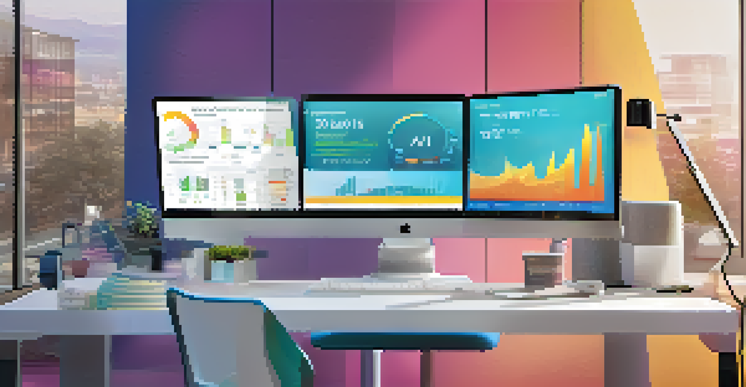 A computer screen showcasing a digital health dashboard with colorful graphs and metrics, set in a modern and ergonomic office environment.