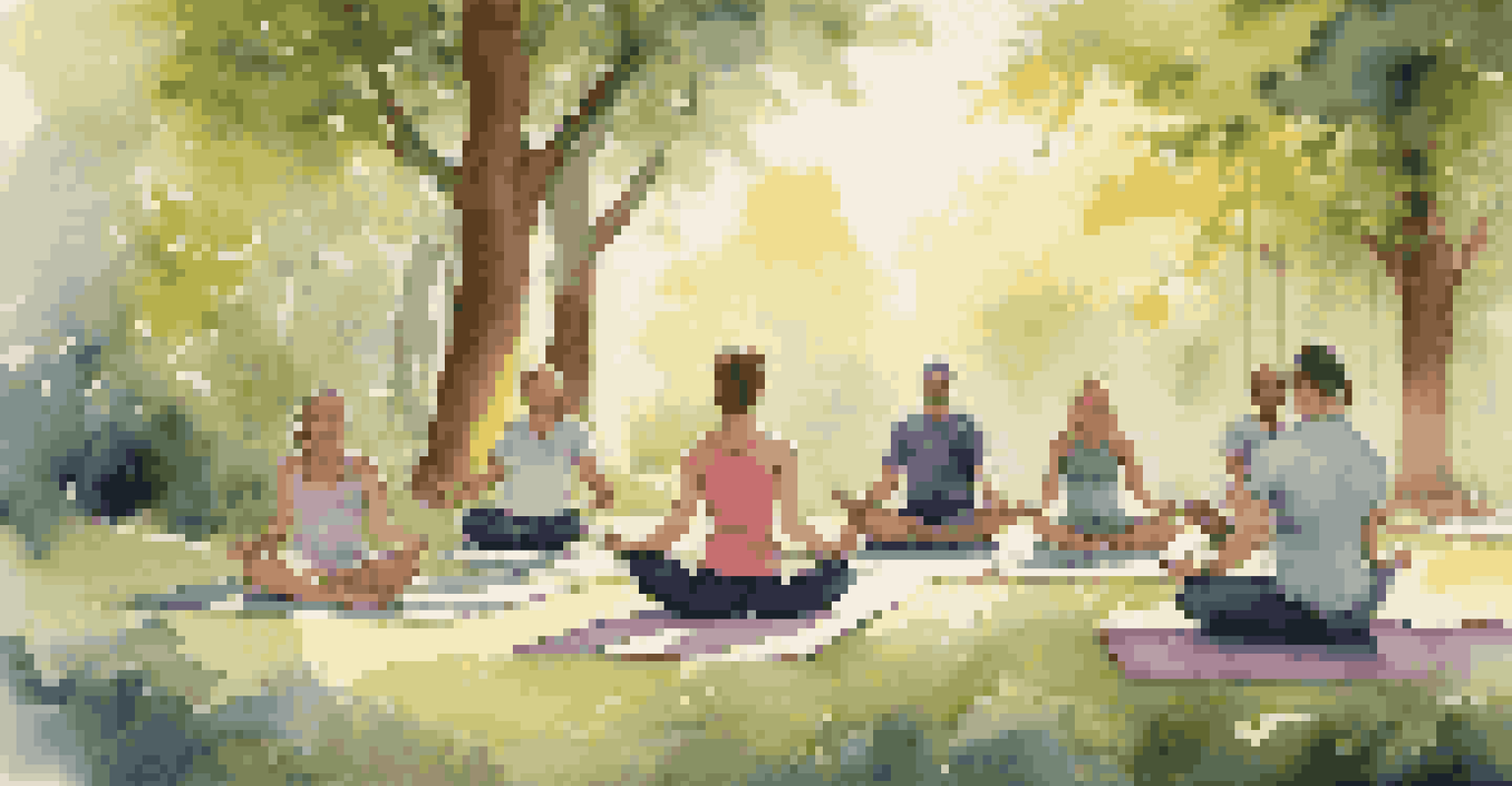 A group of people in a natural setting enjoying a sound therapy session with headphones on.