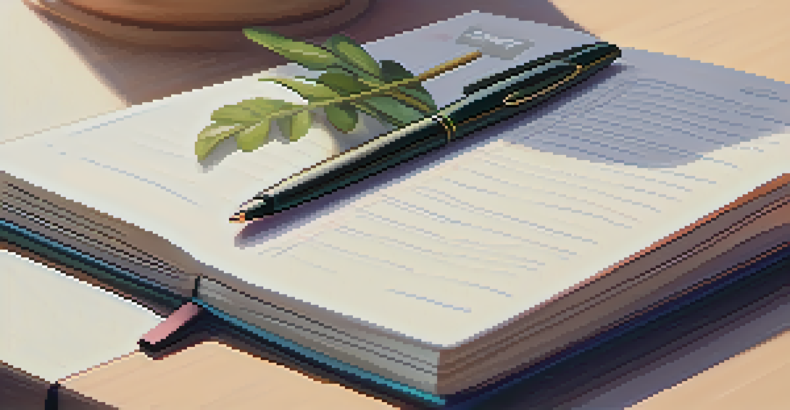 A close-up of a journal with sleep goals written on it, accompanied by a pen and a plant.