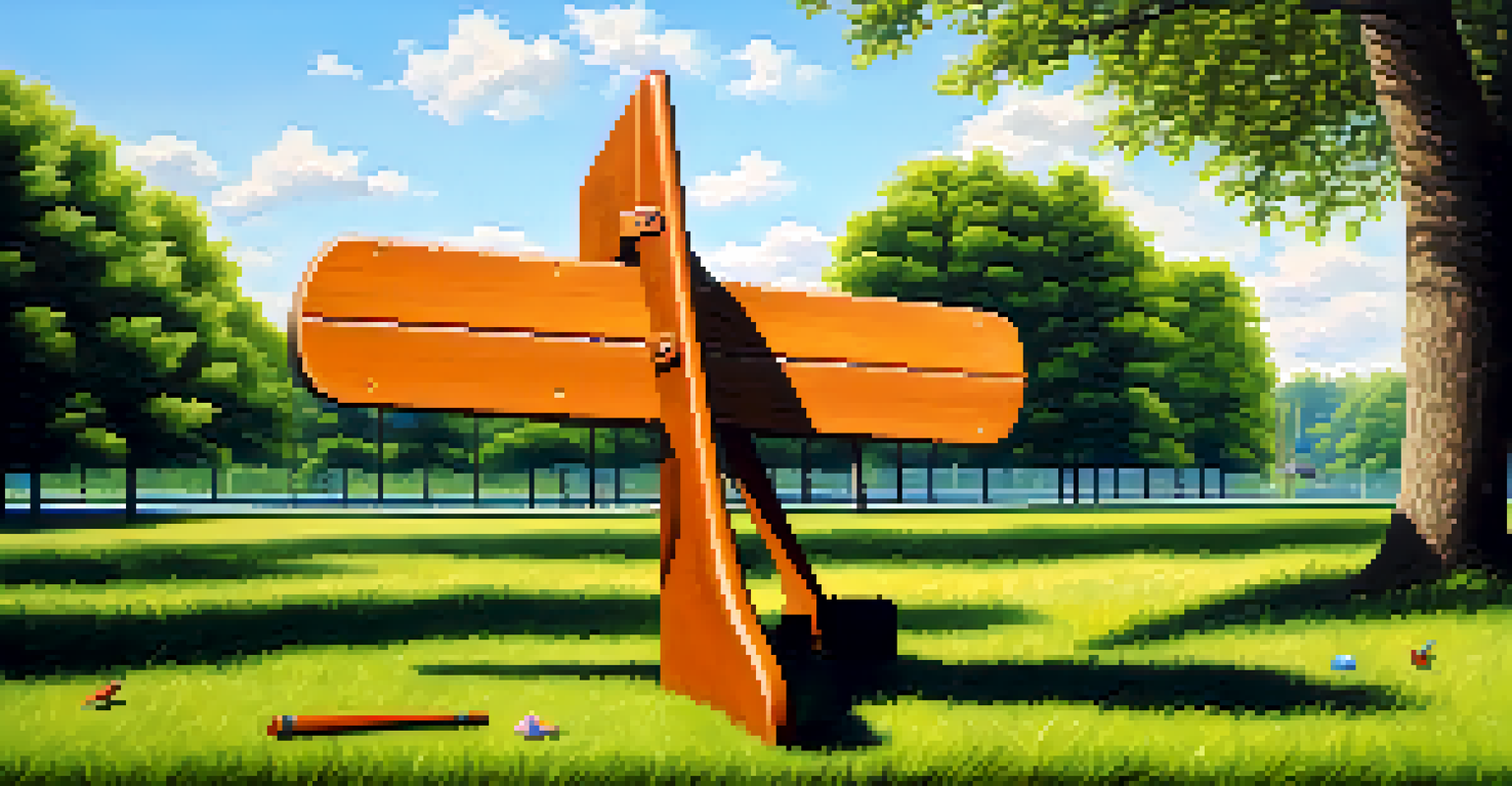 A seesaw in a park with a briefcase on one side and a picnic basket on the other, representing work-life balance.