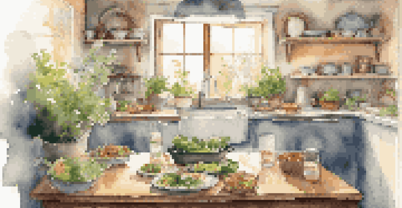 A person pausing to breathe deeply before a meal in a cozy kitchen, with a healthy dish and warm light enhancing the peaceful ambiance.