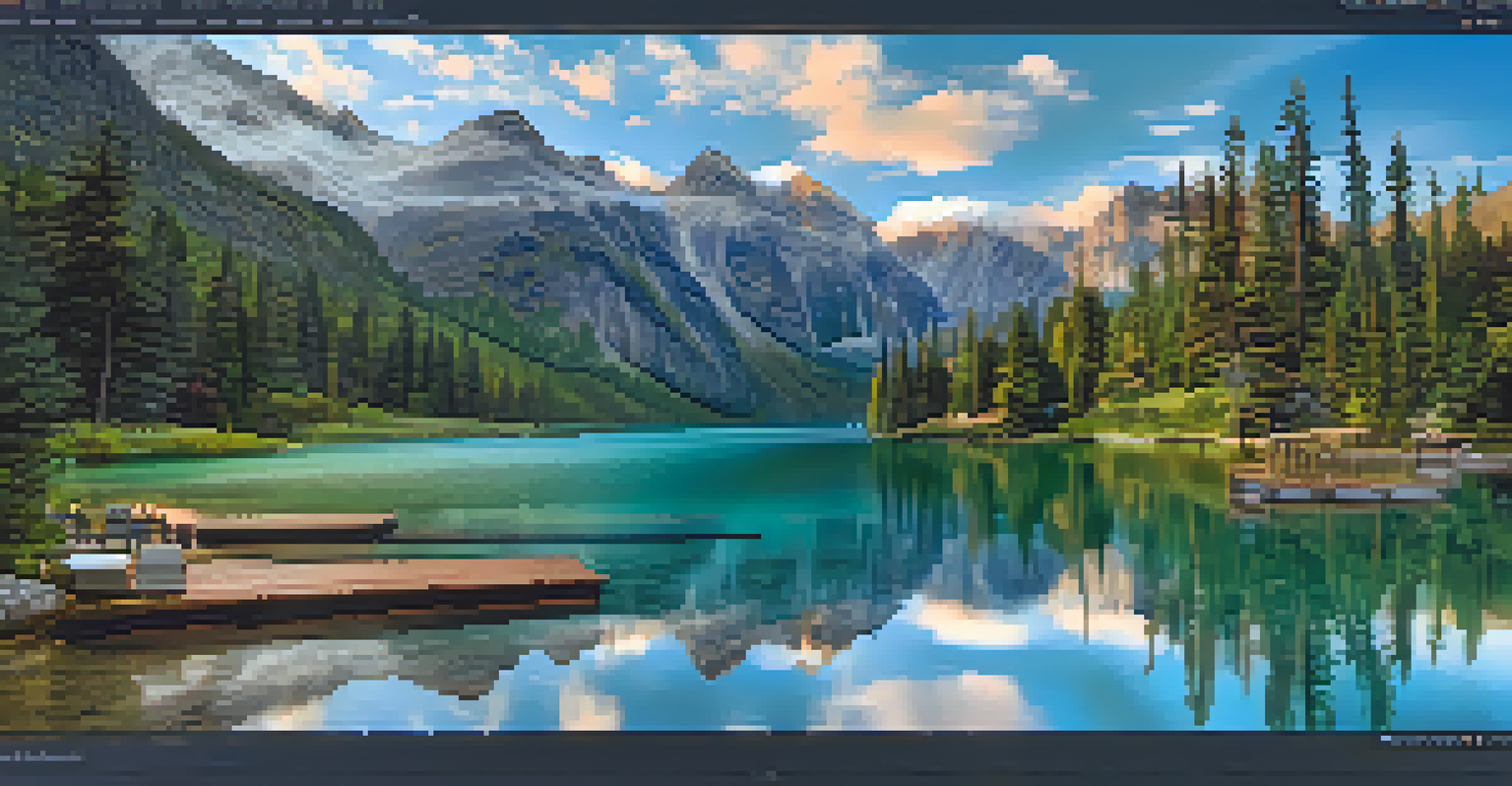 A split-screen image showing a chaotic social media feed on one side and a tranquil nature scene on the other side.