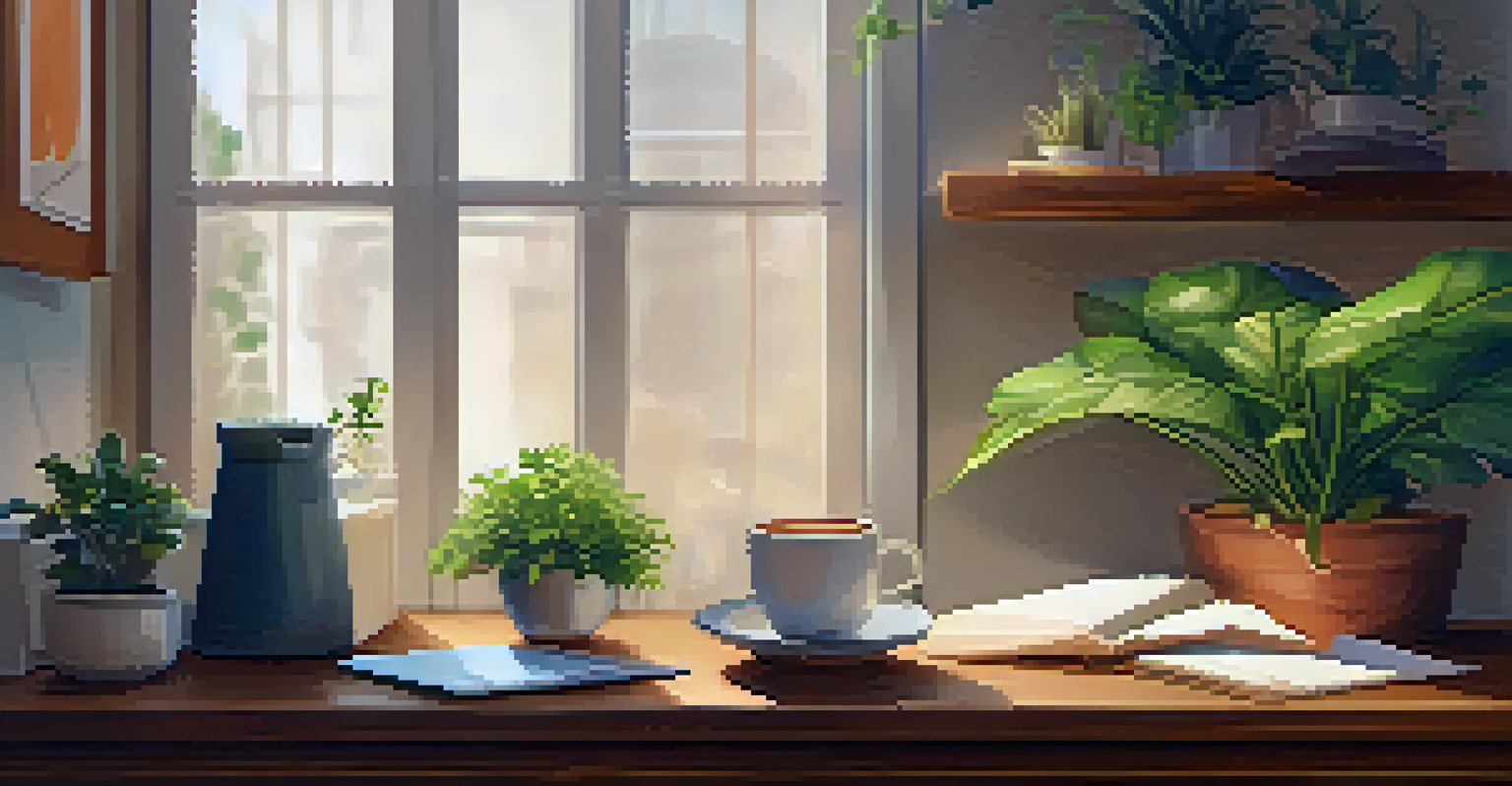 A cozy relaxation corner in an office with cushions, a bookshelf, and a cup of tea, creating a peaceful work environment.