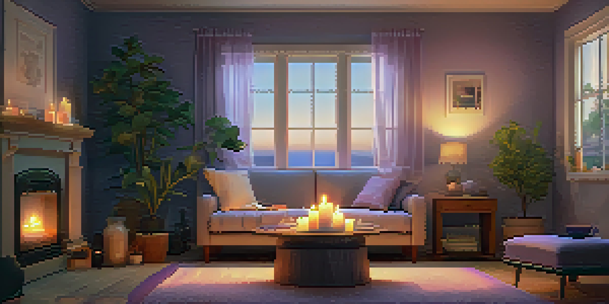 A cozy room designed for relaxation with soft lighting, comfortable seating, and a record player playing calming music.