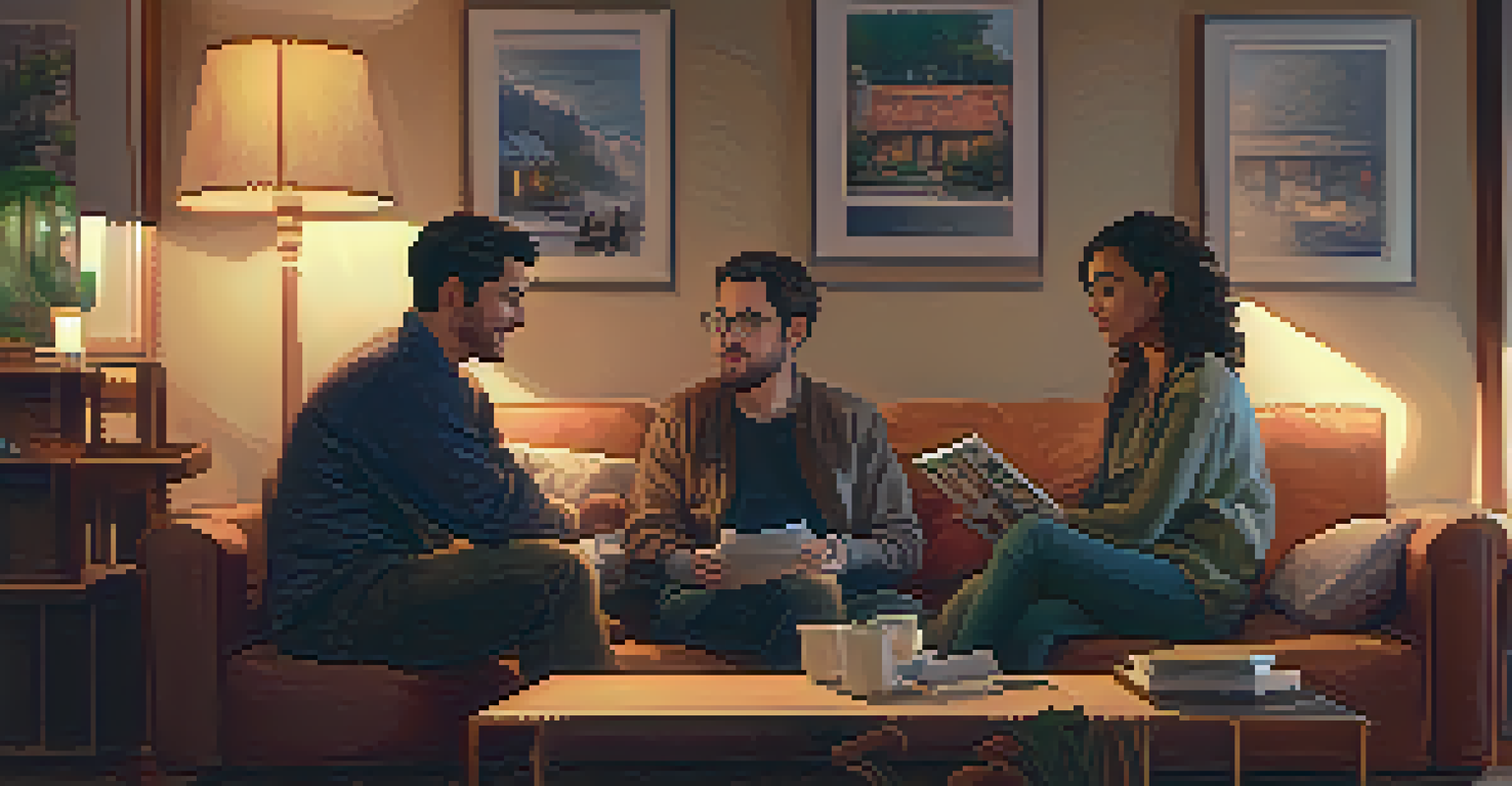 Two friends role-playing a job interview in a cozy living room, one practicing and the other giving feedback.