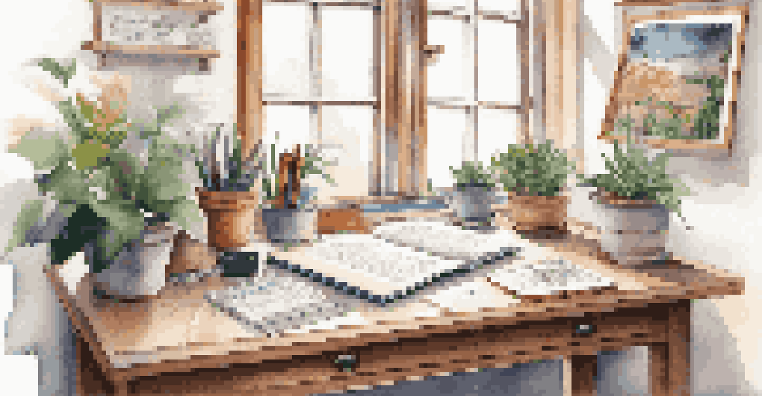 A cozy workspace with a desk, open journal, colorful pens, and a vision board filled with inspiring images and quotes.