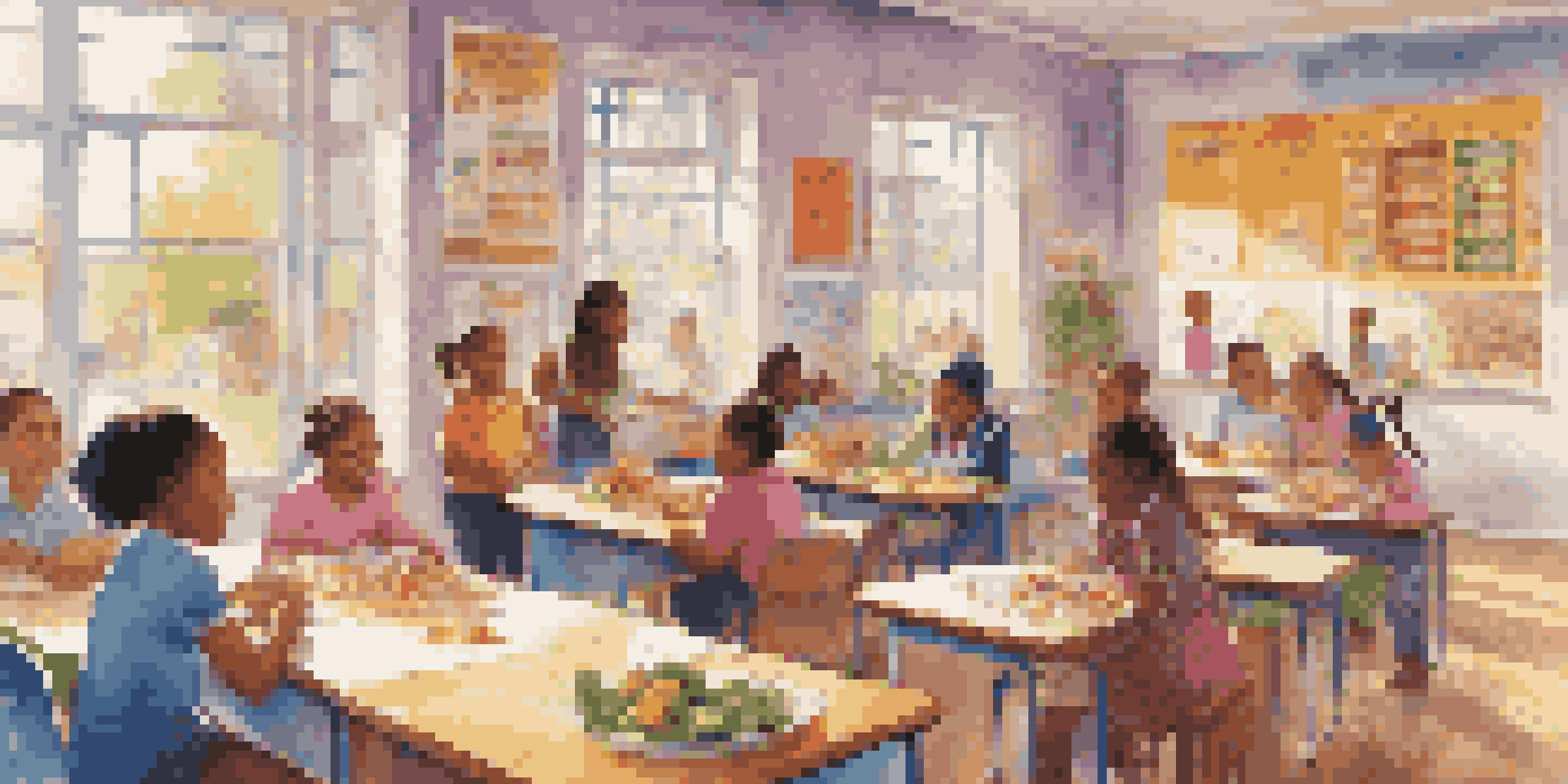 A lively classroom filled with diverse students actively participating in a health literacy lesson, with colorful educational materials around them.