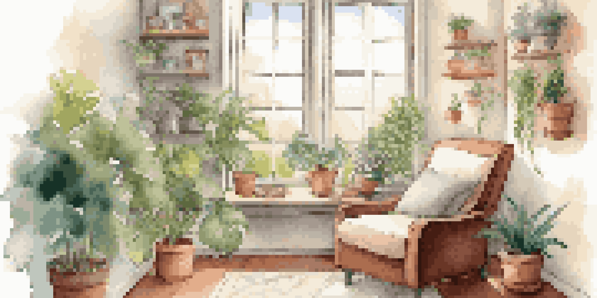 A cozy relaxation corner with a plush armchair, indoor plants, and warm lighting, creating a serene environment.