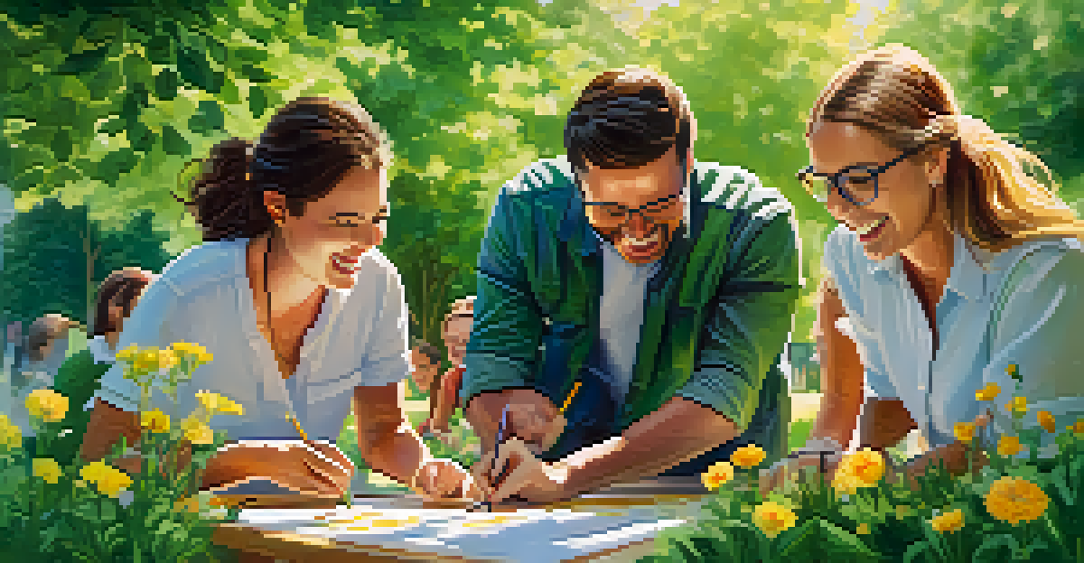 Colleagues participating in a team-building activity outdoors, smiling and collaborating in a lively and supportive environment.