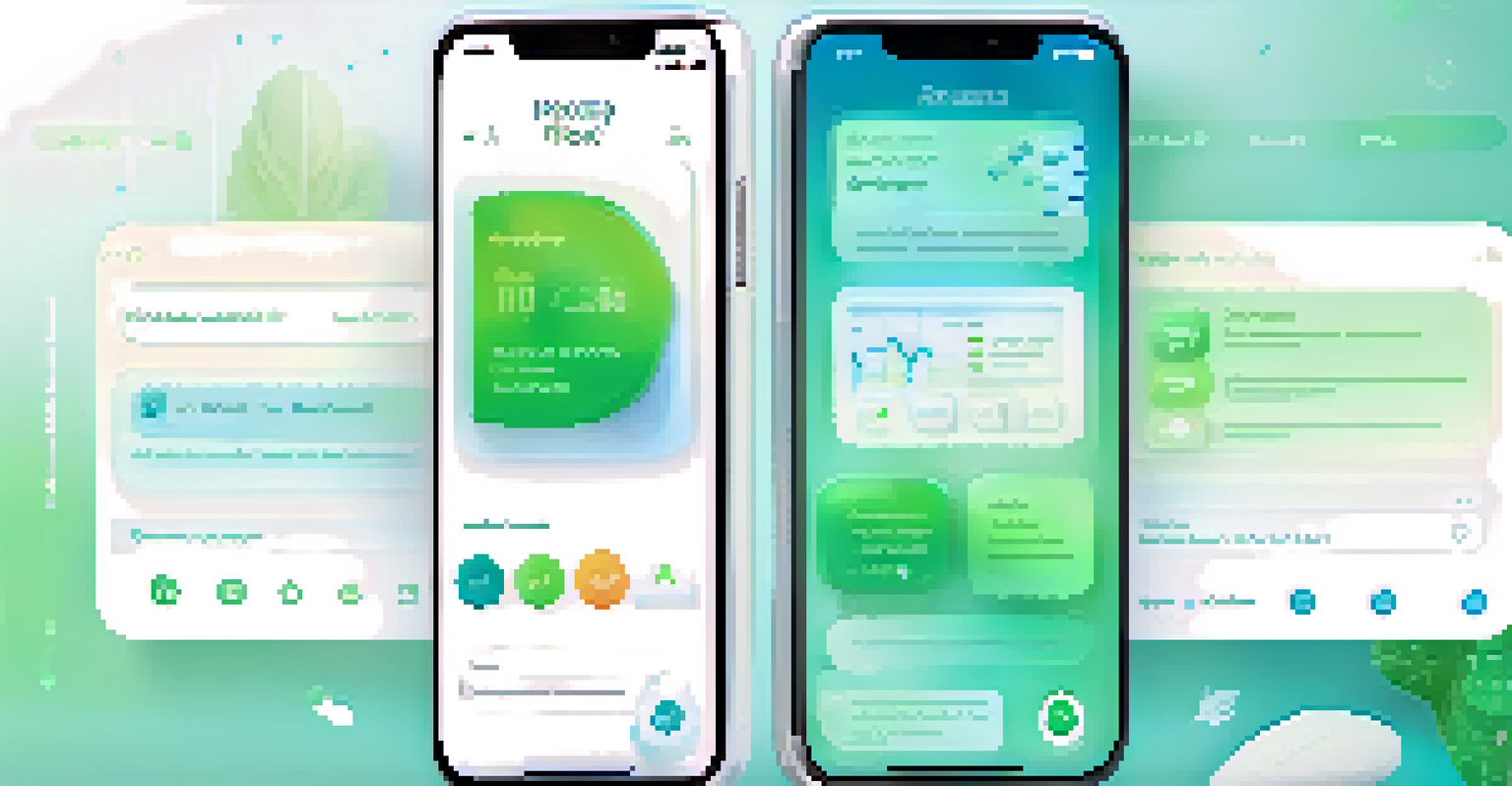A smartphone with a user-friendly health app interface, displaying features for tracking medications and health tips, set against a calming gradient background.