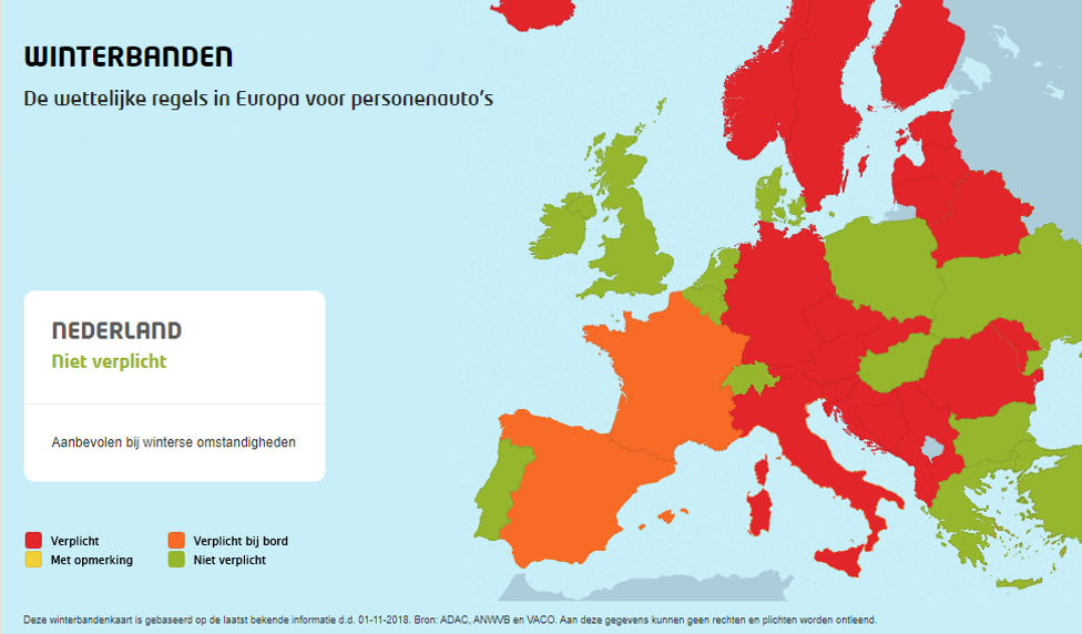 Kaart winterbanden Europa