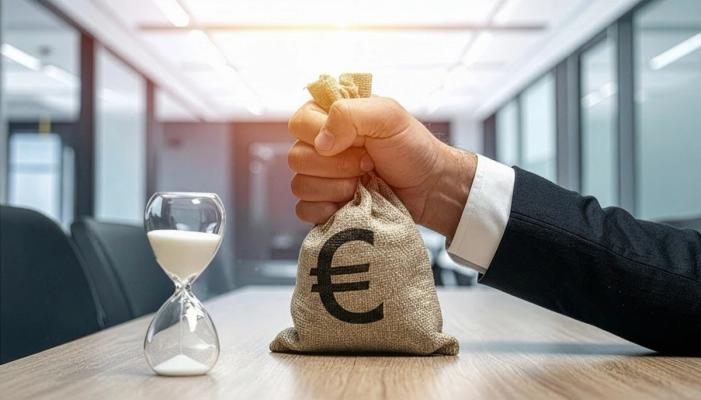 zak geld met zandloper ernaast