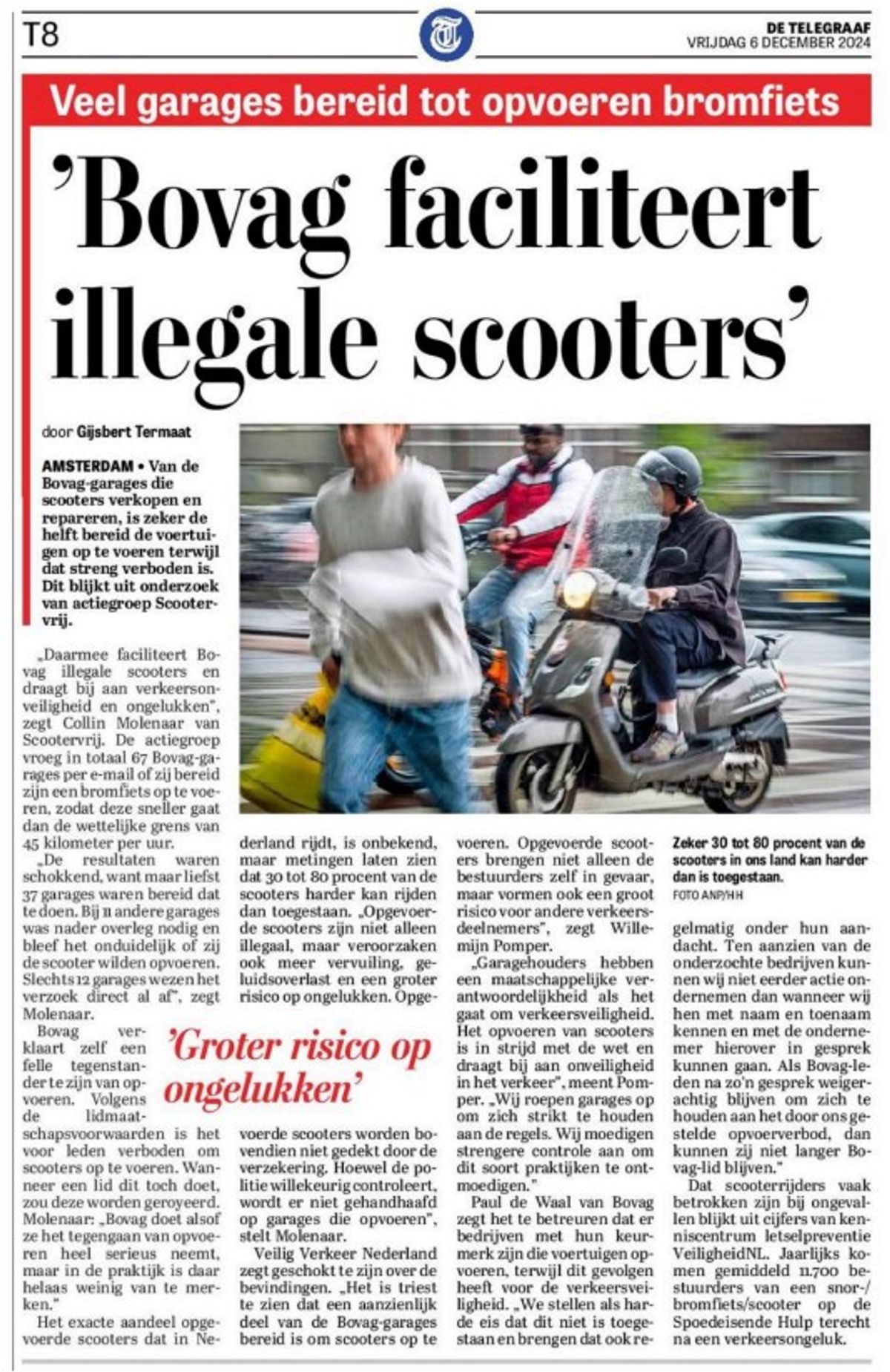 Artikel Telegraaf over scooteropvoering door BOVAG-leden