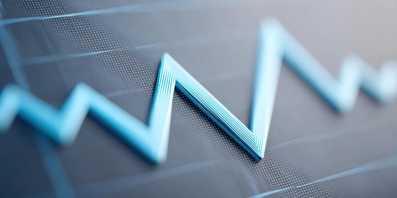 Grafiek met blauwe lijn fluctuerend