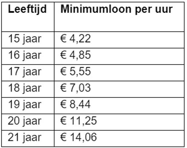 Wettelijk Minimumloon 1 januari 2025 loontabel