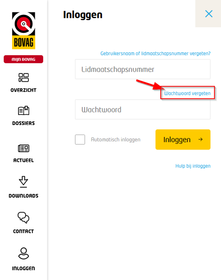 stap wachtwoord vergeten