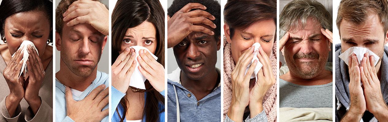 Zeven zieke mensen naast elkaar