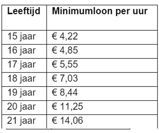 WML 1 januari 2025 cao TenW minimumloon per uur