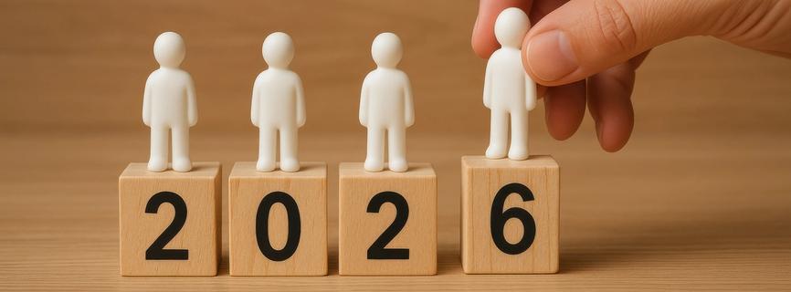 Houten blokjes met 2026 en poppetjes erop