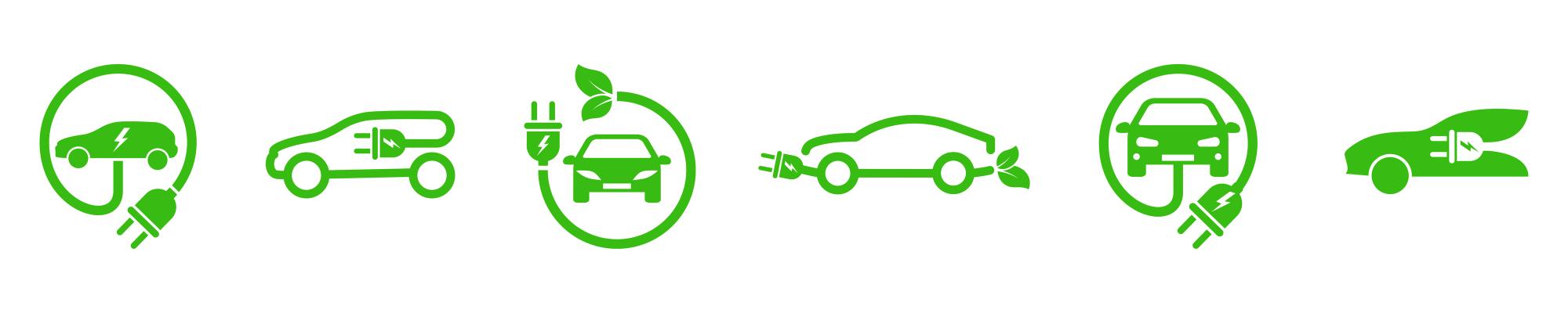 Groene iconen van elektrische auto's