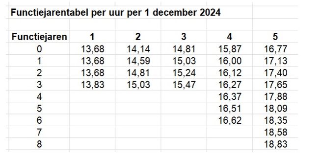 functiejarentabel per uur