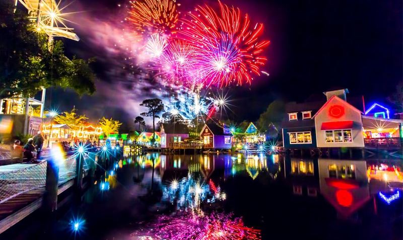 Fireworks lighting up Baytowne Wharf during New Year’s Eve near 30A