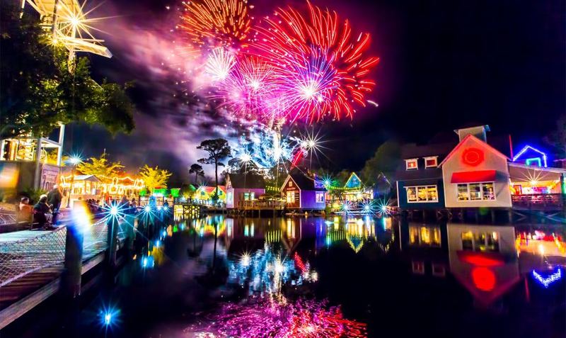Fireworks lighting up Baytowne Wharf during New Year’s Eve near 30A