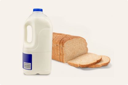 Milk and bread on a white background 