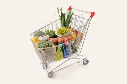 A shopping trolley full of groceries