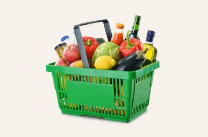 A shopping basket filled with groceries 