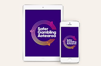 Safer gambling logo on an iPad and iPhone