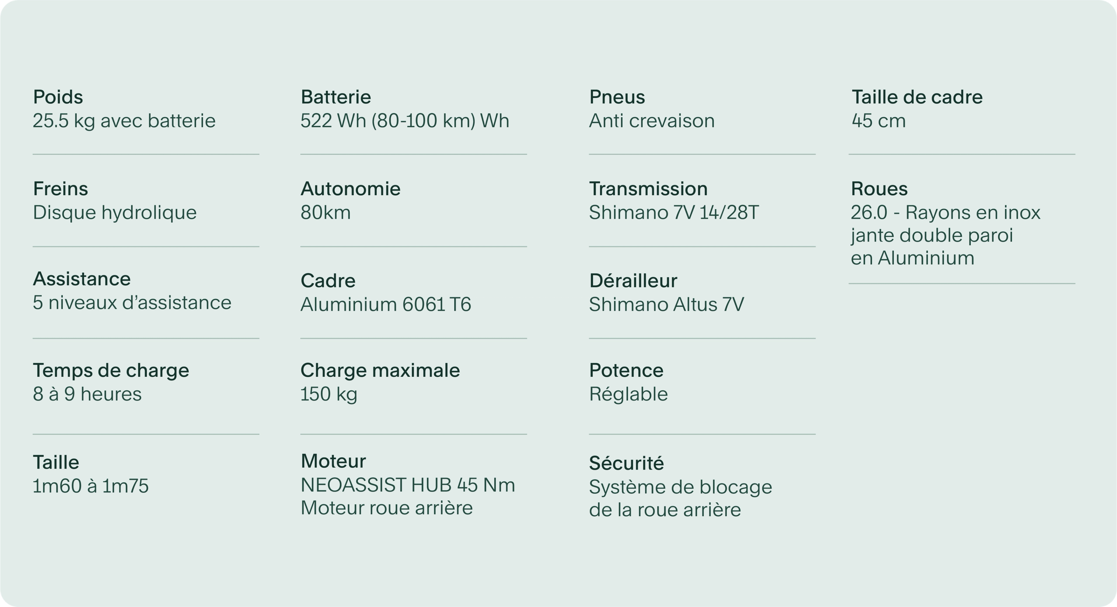 Fiche technique Motto Primo