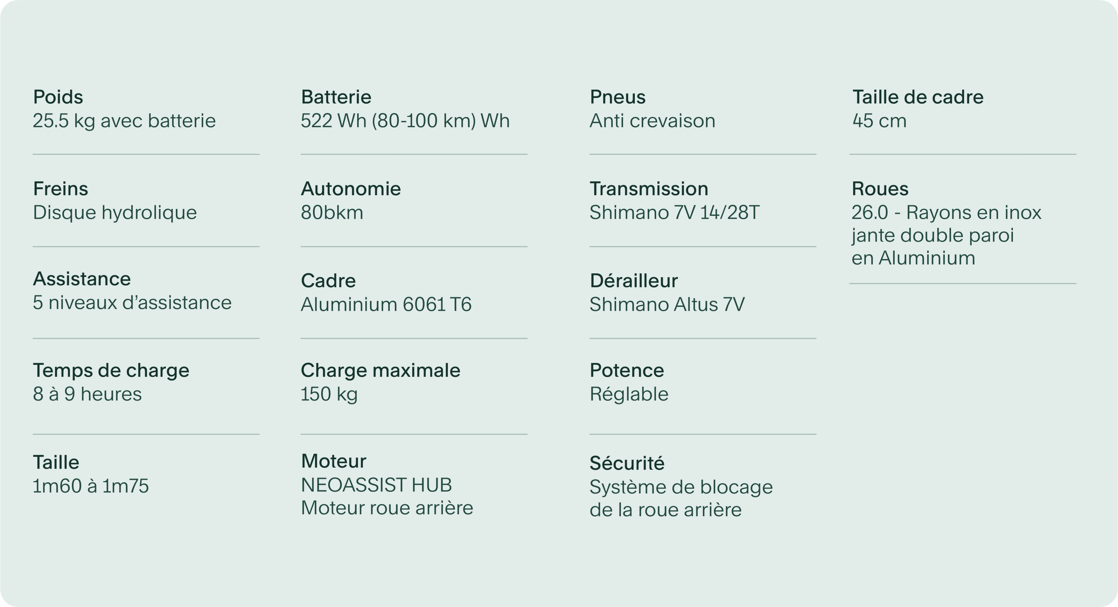 Fiche technique Motto Primo