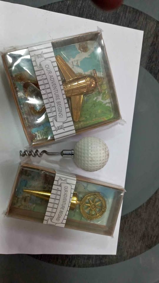 Openers - Kate Aspen "Our Adventure Begins" Airplane & Compass Bar Set with Novelty Golf Ball Corkscrew