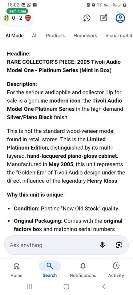 Tivoli Audio Model One Platinum Series Henry Kloss Table Radio - Piano Black & Silver view 6