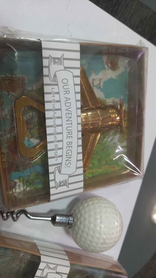 Openers - Kate Aspen "Our Adventure Begins" Airplane & Compass Bar Set with Novelty Golf Ball Corkscrew view 2
