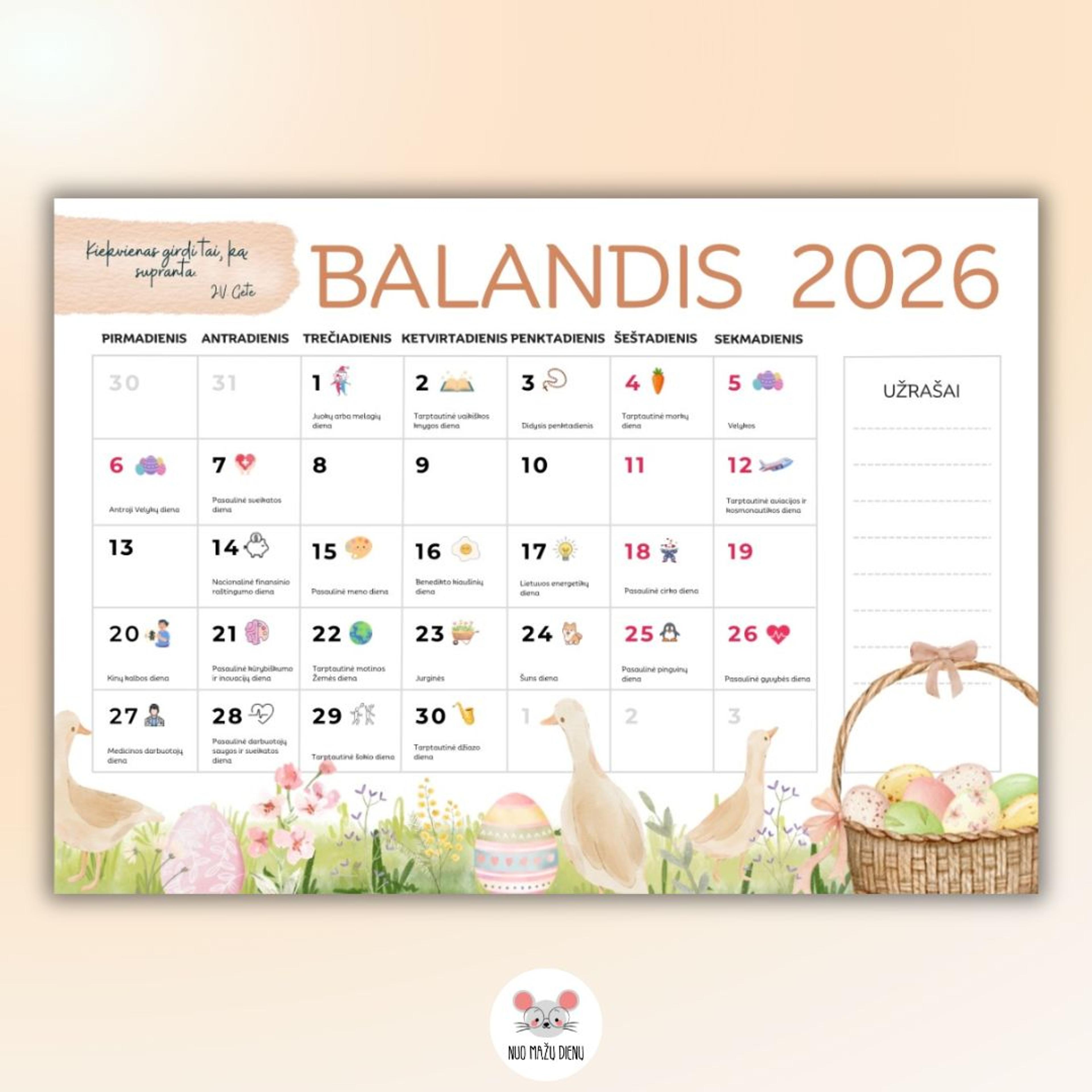 2026 metų kalendorius
