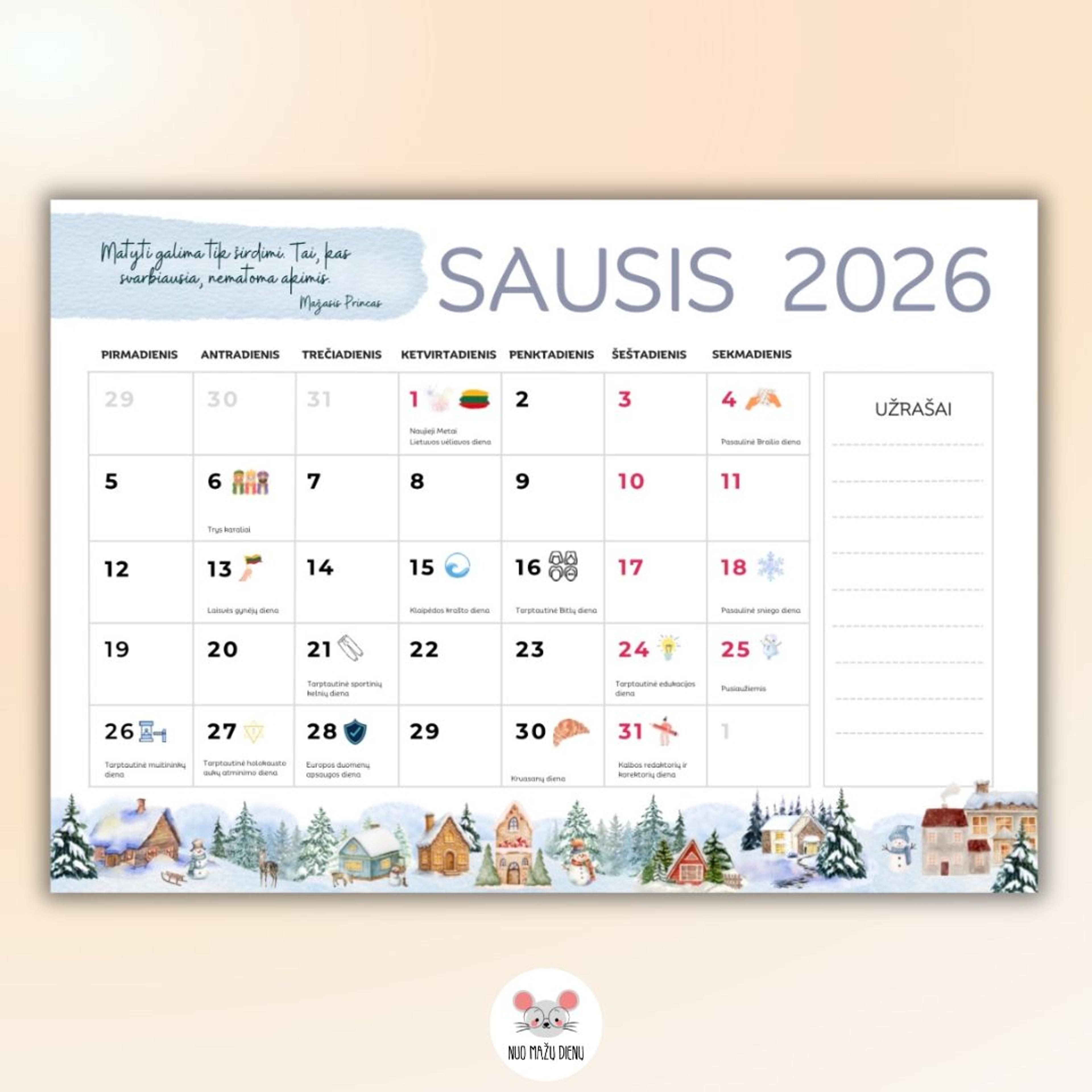 2026 metų kalendorius