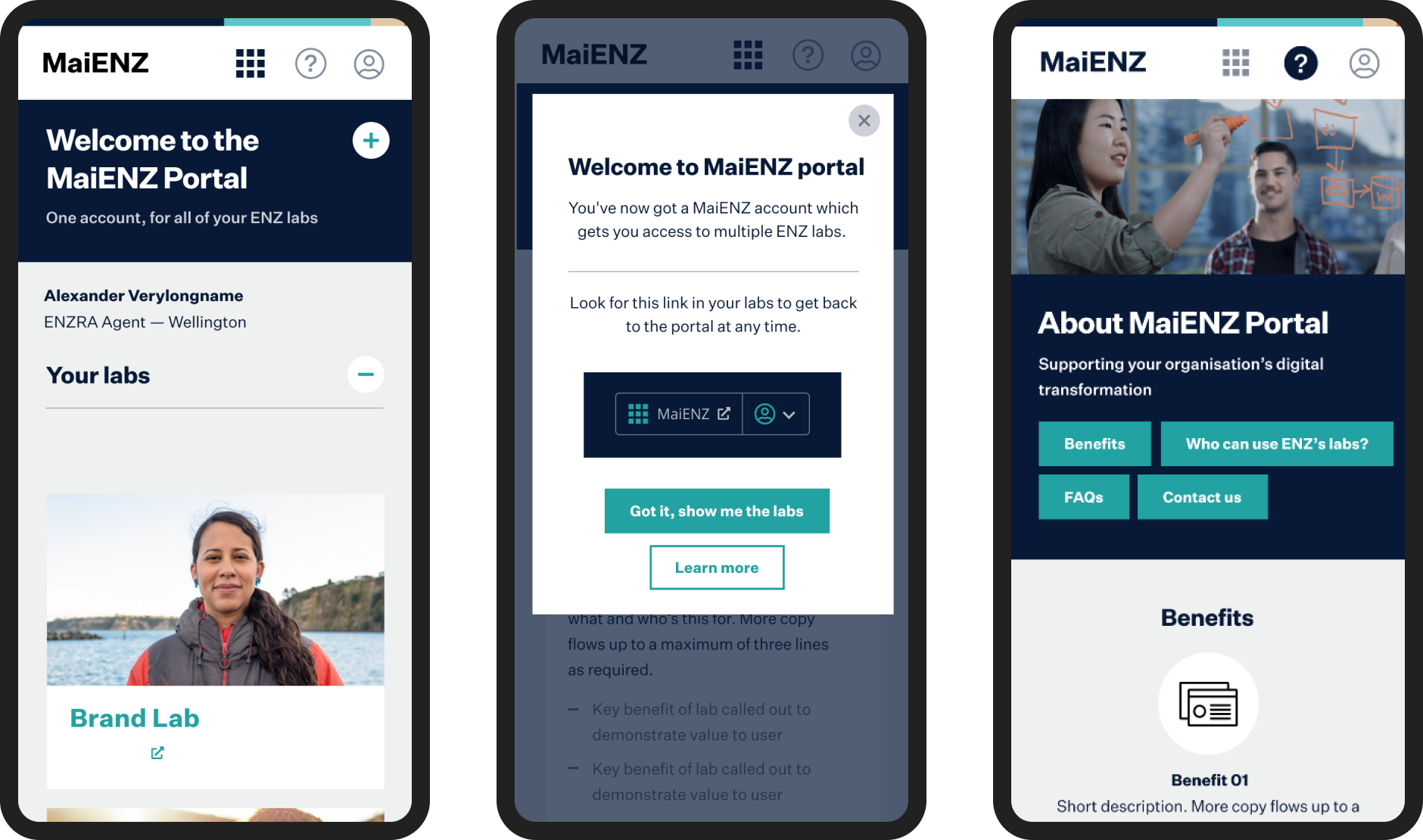 Mobile screens of MaiENZ