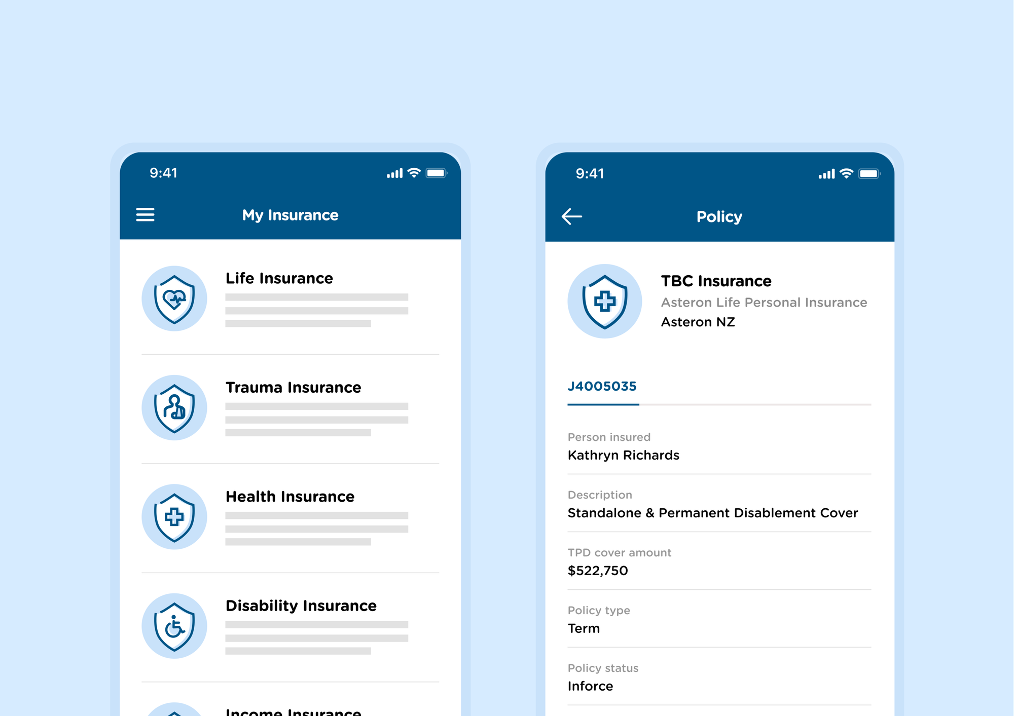 MyLifetime Progressive Web App screens