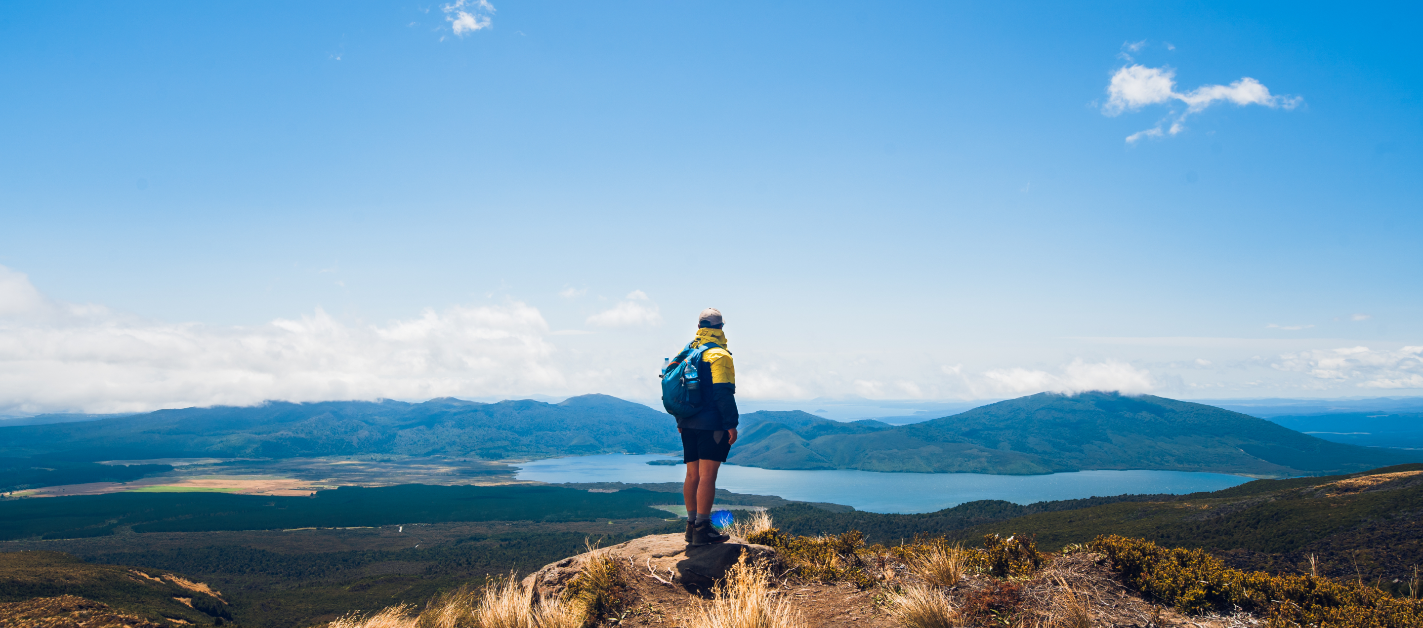 Man on a hike looking at the view