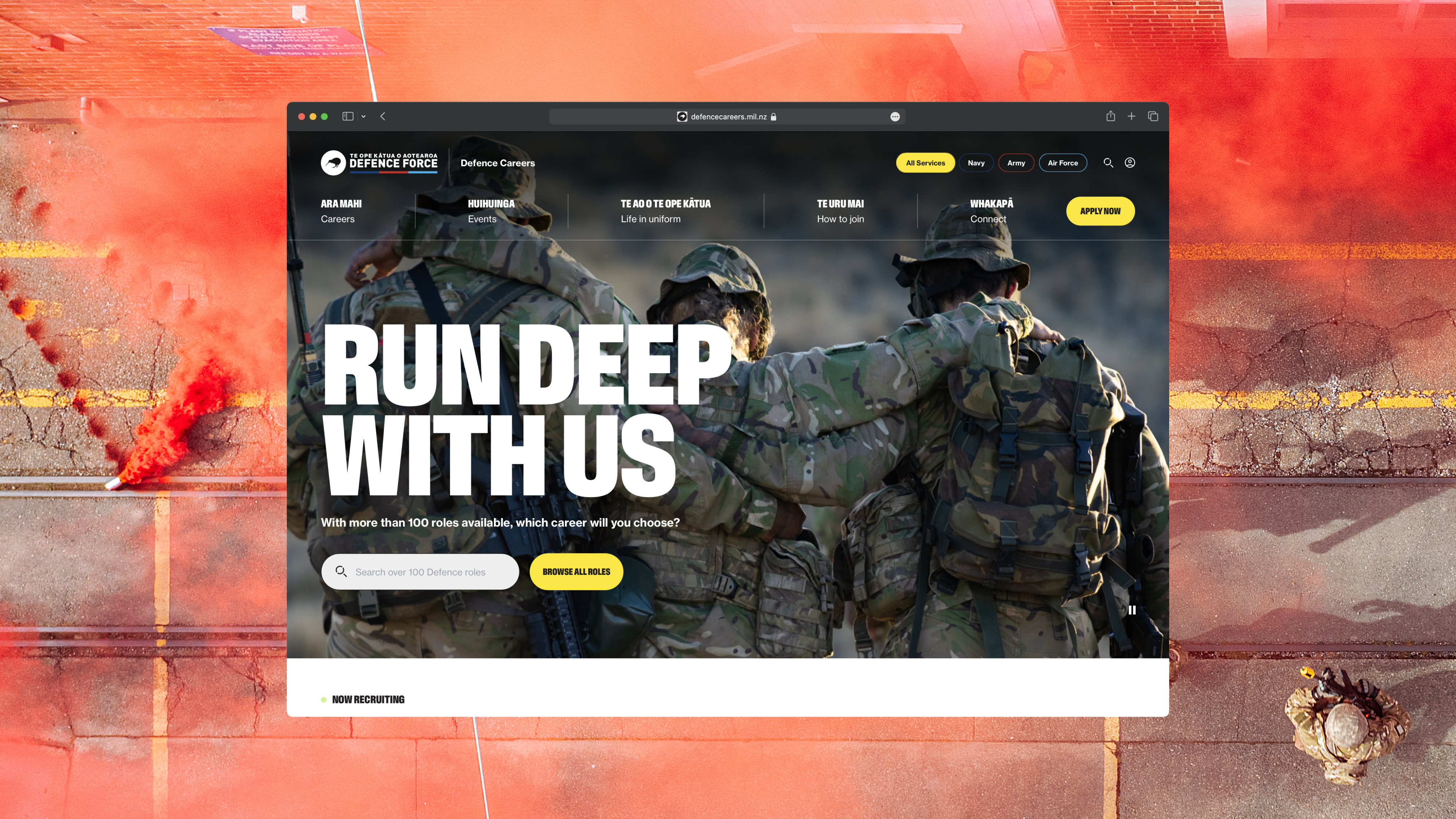 Image of the NZDF careers site homepage, built using Silverstripe CMS