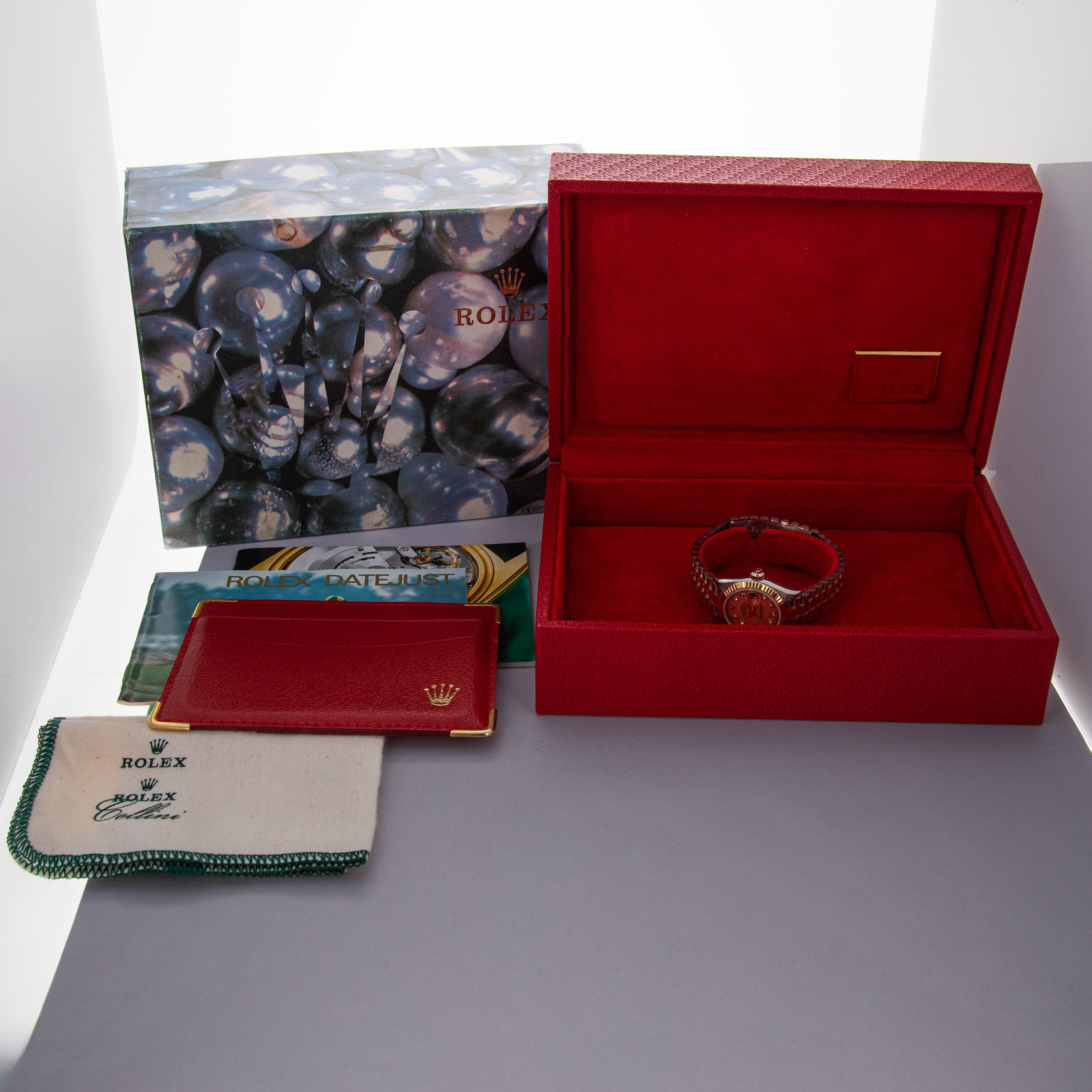 Rolex Ladies Datejust Tridor 69179B Coral Diamond Dial Box and