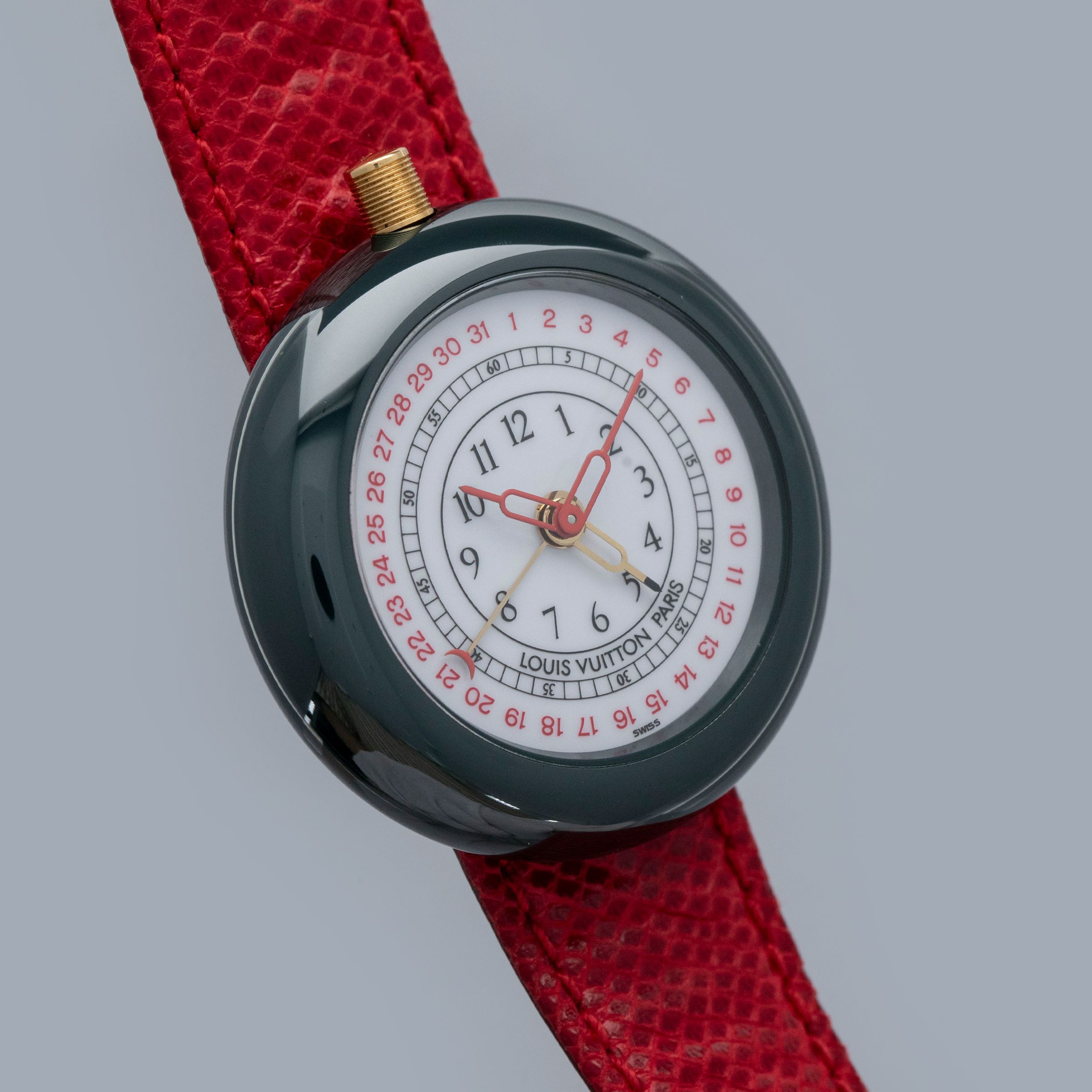LOUIS VUITTON MONTEREY II QUARTZ ALARM GREEN CERAMIC | Auctions
