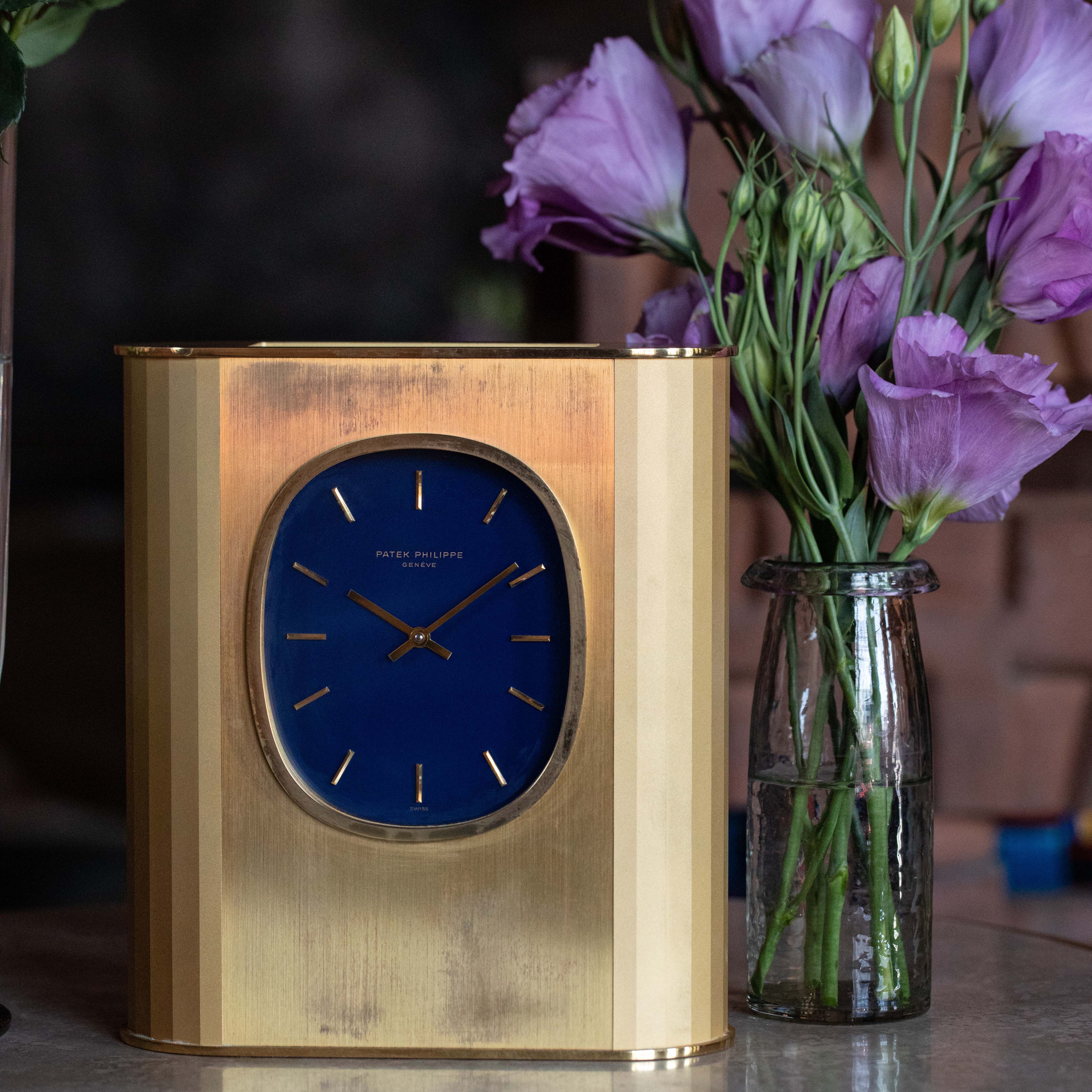 Patek Philippe Ellipse Solar Clock 1505 Blue Dial Gilded Brass